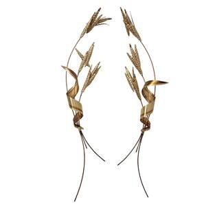 Brass-Copper Wheat Stalks Sculpture Ribbons Mid-Century Metal Floral Wall Decor